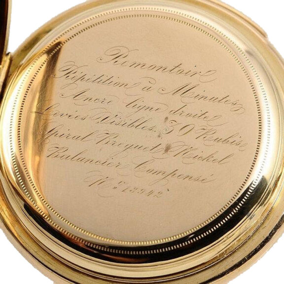 Swiss 18k gold minute repeating pocket watch Circa 1890 Swiss 18k gold minute repeating pocket watch Circa 1890