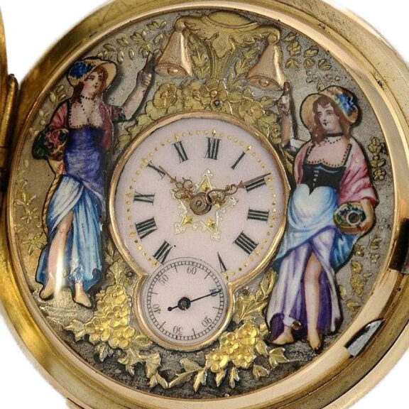 Swiss repeating pocket watch with 2 jacquemarts Circa 1885 Swiss repeating pocket watch with 2 jacquemarts Circa 1885