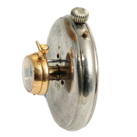 Extremely rare Swiss nickel and gold buttonhole watch Circa 1890 Extremely rare Swiss nickel and gold buttonhole watch Circa 1890