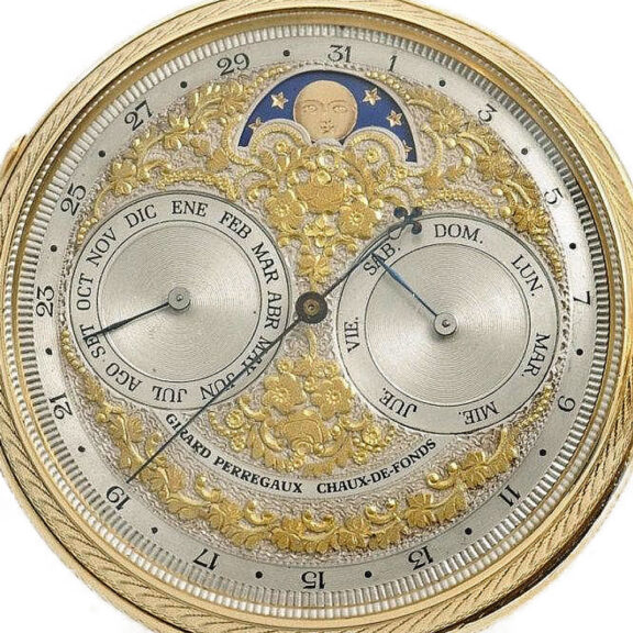 Swiss gold decorative double faced pocket watch Circa 1888 Swiss gold decorative double faced pocket watch Circa 1888