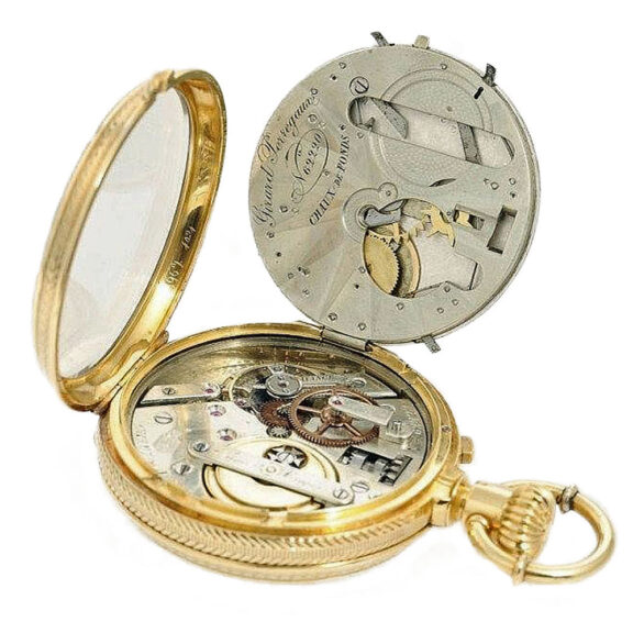 Swiss gold decorative double faced pocket watch Circa 1888 Swiss gold decorative double faced pocket watch Circa 1888