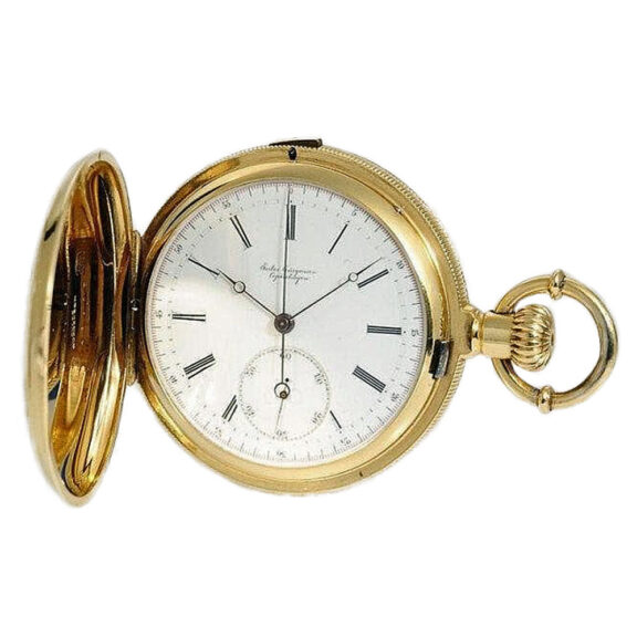 Danish 18k gold pocket watch with chronograph Circa 1872