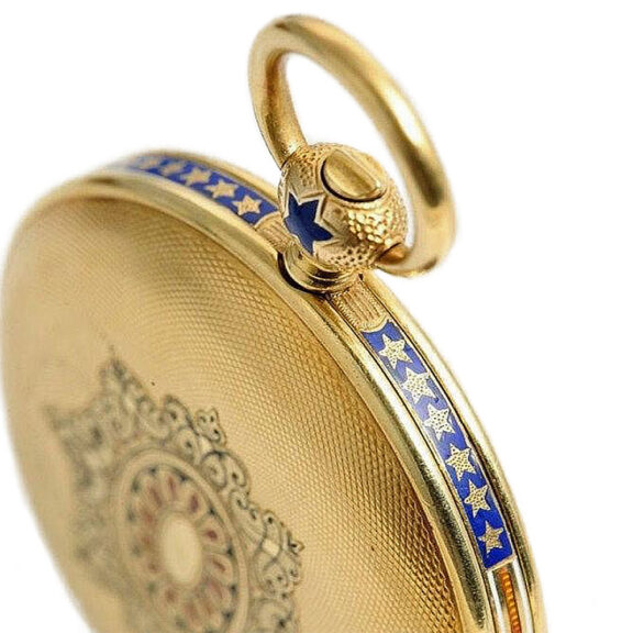 Swiss gold enamel hunting cased watch with portrait Circa 1868 Swiss gold enamel hunting cased watch with portrait Circa 1868