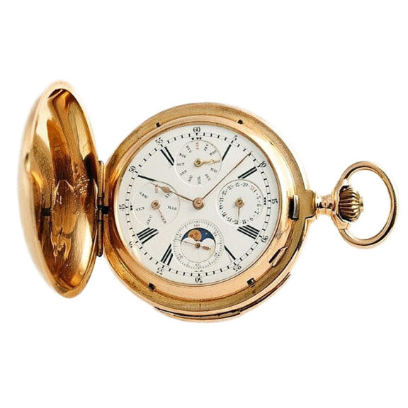 Swiss gold repeater with calendar and moon phase Circa 1900