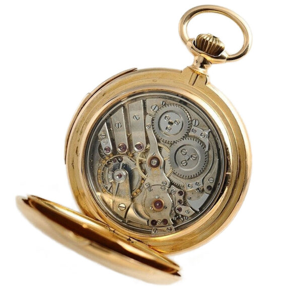 Swiss gold repeater with calendar and moon phase Circa 1900 Swiss gold repeater with calendar and moon phase Circa 1900
