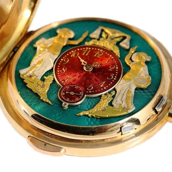 Swiss 18k gold quarter repeater with jacquemarts Circa 1900 Swiss 18k gold quarter repeater with jacquemarts Circa 1900