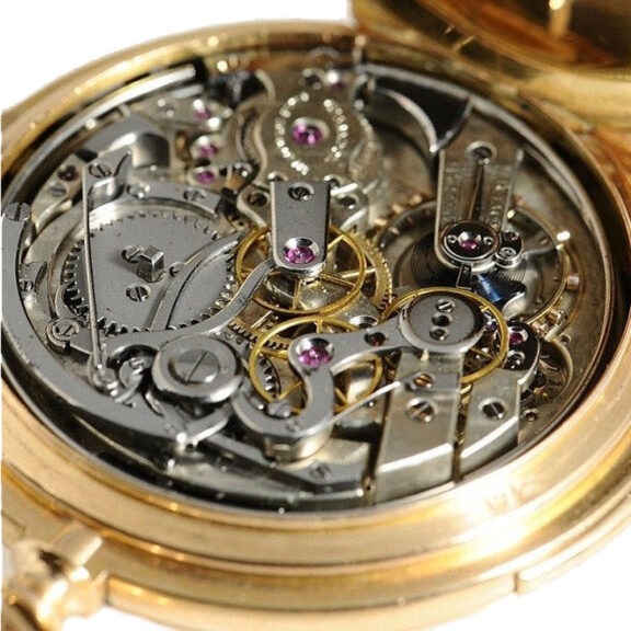 Swiss gold minute repeater with chronograph Circa 1880 Swiss gold minute repeater with chronograph Circa 1880