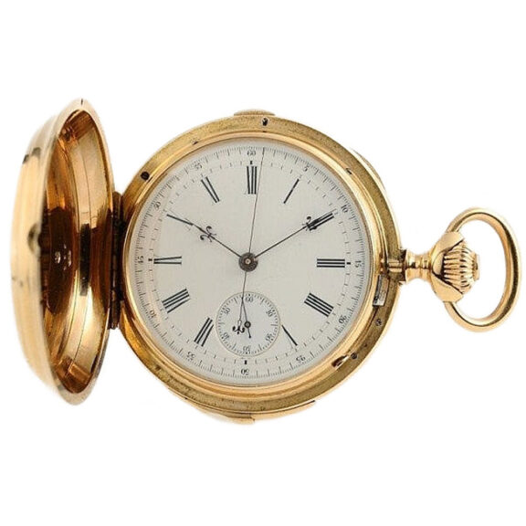 Swiss gold minute repeater with chronograph Circa 1880 Swiss gold minute repeater with chronograph Circa 1880