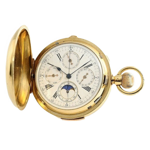 Swiss repeater with chronograph, date and moon phase Circa 1900