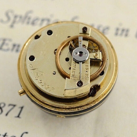 Swiss fine gold enamel ball-form pendant watch Circa 1871 Swiss fine gold enamel ball-form pendant watch Circa 1871