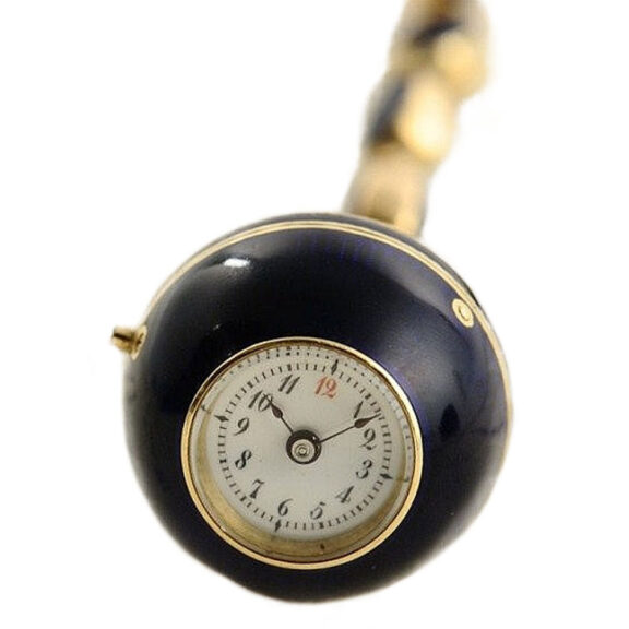 Swiss fine gold enamel ball-form pendant watch Circa 1871
