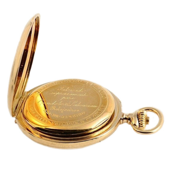 Swiss gold Geneva pocket watch with chronograph Circa 1905 Swiss gold Geneva pocket watch with chronograph Circa 1905