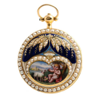 French half pearl-set miniature gold enamel watch Circa 1810