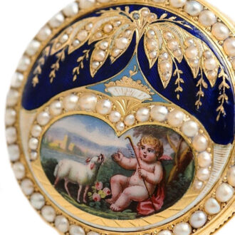 French half pearl-set miniature gold enamel watch Circa 1810