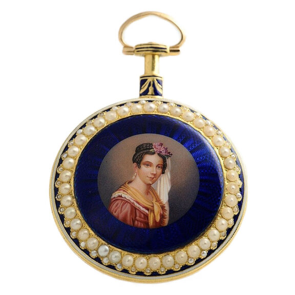English gold enamel watch with a matching chatelaine Circa 1790 English gold enamel watch with a matching chatelaine Circa 1790