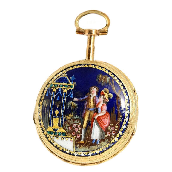 German decorative gold enamel verge pocket watch Circa 1780