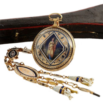 Swiss rare diamond and split pearl-set gold enamel verge Circa 1790