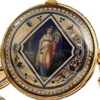 Swiss rare diamond and split pearl-set gold enamel verge Circa 1790