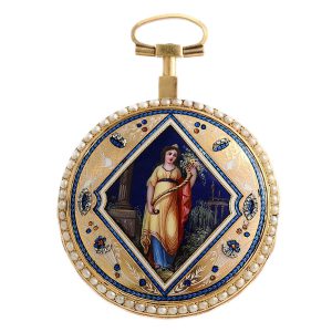 Swiss rare diamond and split pearl-set gold enamel verge Circa 1790