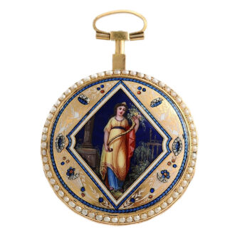 Swiss rare diamond and split pearl-set gold enamel verge Circa 1790