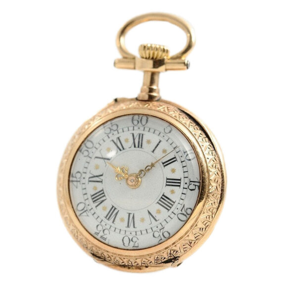 Swiss miniature watch with corresponding watch chain Circa 1890 Swiss miniature watch with corresponding watch chain Circa 1890