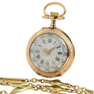 Swiss miniature watch with corresponding watch chain Circa 1890 Swiss miniature watch with corresponding watch chain Circa 1890