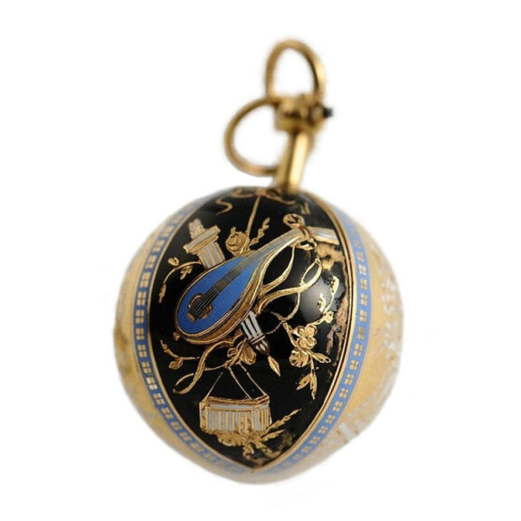 Swiss gold and enamel ball form verge watch Circa 1790 Swiss gold and enamel ball form verge watch Circa 1790