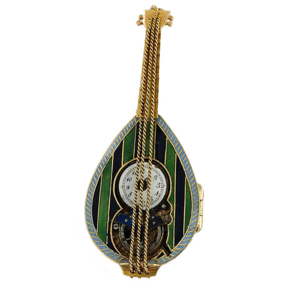 Swiss miniature fob watch in the shape of a mandolin Circa 1820