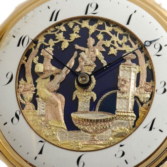 Swiss gold watch, two automatons, musical movement Circa 1810