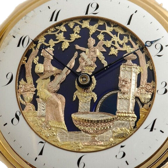 Swiss gold watch, two automatons, musical movement Circa 1810 Swiss gold watch, two automatons, musical movement Circa 1810