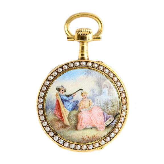 Swiss very fine half pearl set Geneva lady's fob watch Circa 1905