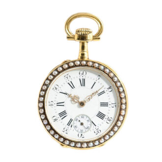 Swiss very fine half pearl set Geneva lady's fob watch Circa 1905