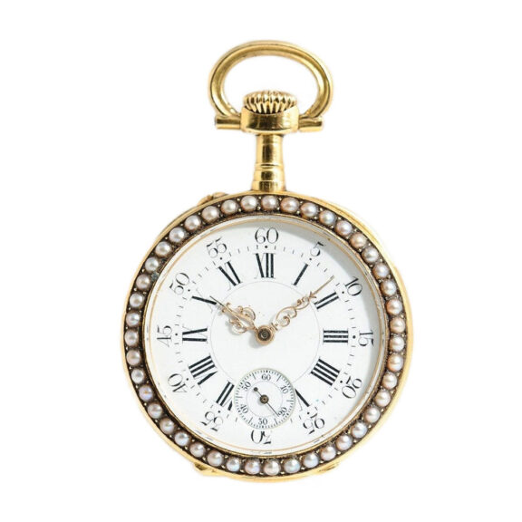 Swiss very fine half pearl set Geneva lady's fob watch Circa 1905 Swiss very fine half pearl set Geneva lady's fob watch Circa 1905