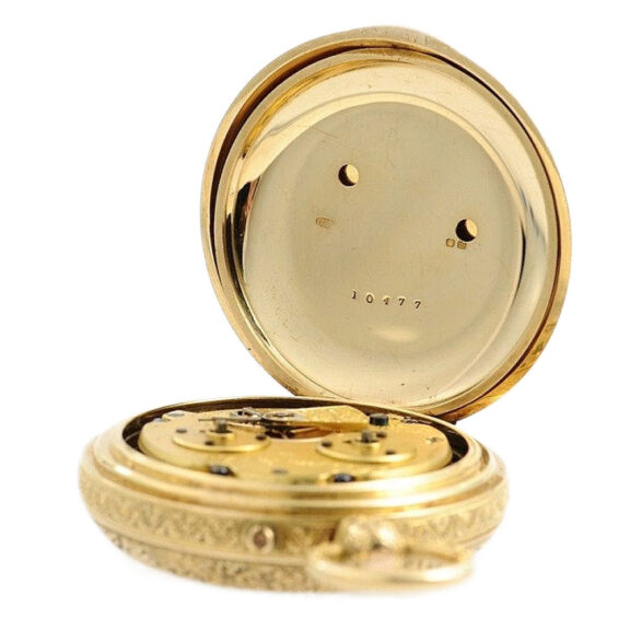 English gold half hunting cased striking clockwatch Circa 1900 English gold half hunting cased striking clockwatch Circa 1900