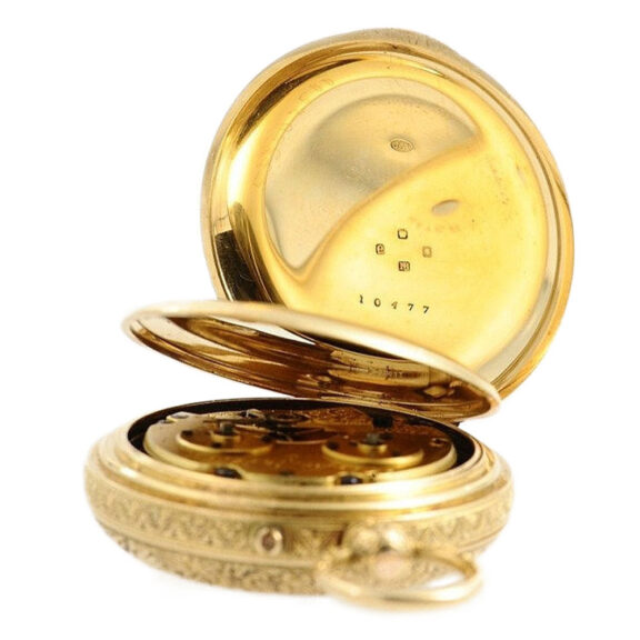 English gold half hunting cased striking clockwatch Circa 1900 English gold half hunting cased striking clockwatch Circa 1900