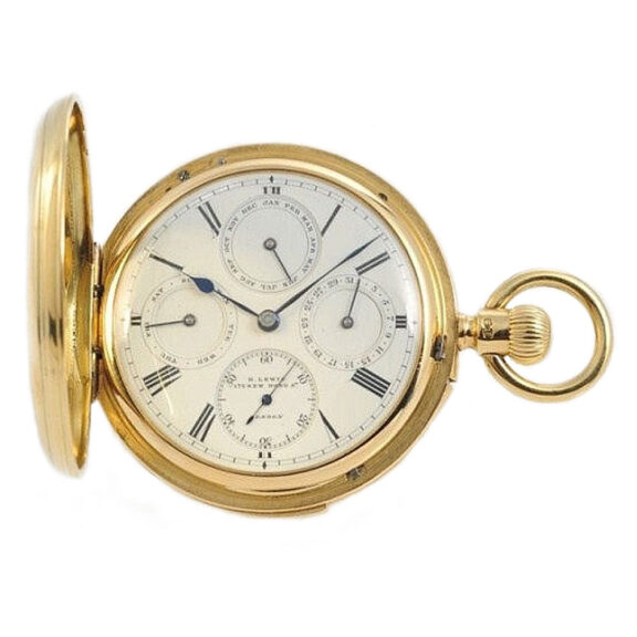 English 18k gold repeating lever with full calendar Circa 1887 English 18k gold repeating lever with full calendar Circa 1887