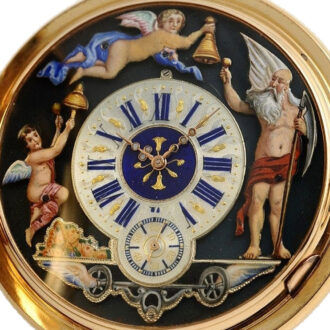Swiss gold and enamel repeater with Jacquemarts Circa 1895 Swiss gold and enamel repeater with Jacquemarts Circa 1895