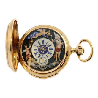 Swiss gold and enamel repeater with Jacquemarts Circa 1895 Swiss gold and enamel repeater with Jacquemarts Circa 1895