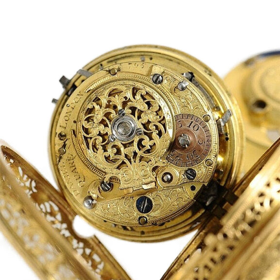 English repeating verge with “repoussé” decoration circa 1720 English repeating verge with “repoussé” decoration circa 1720
