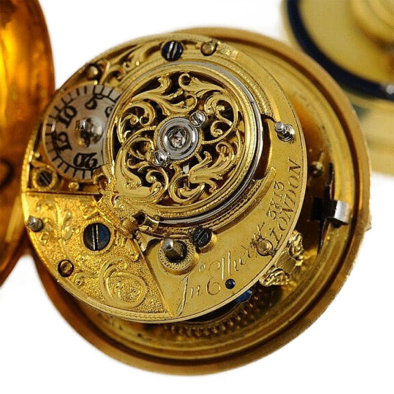English rare pair cased gold Repoussé pocket watch Circa 1753 English rare pair cased gold Repoussé pocket watch Circa 1753
