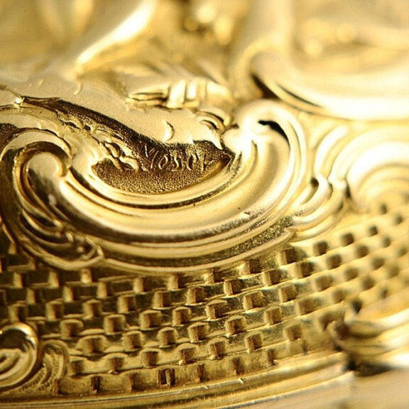 English rare pair cased gold Repoussé pocket watch Circa 1753 English rare pair cased gold Repoussé pocket watch Circa 1753