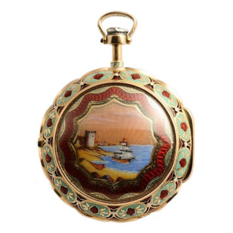 English quarter repeating gold enamel pocket watch Circa 1810