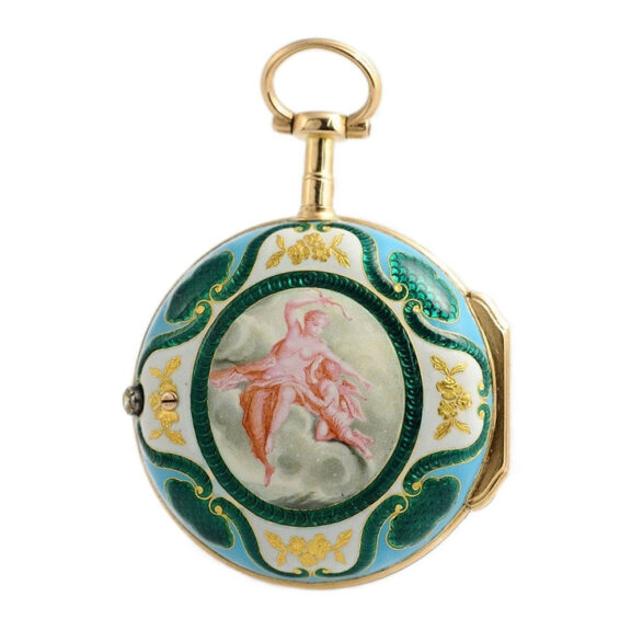 French watch with gold paillon flower application Circa 1750