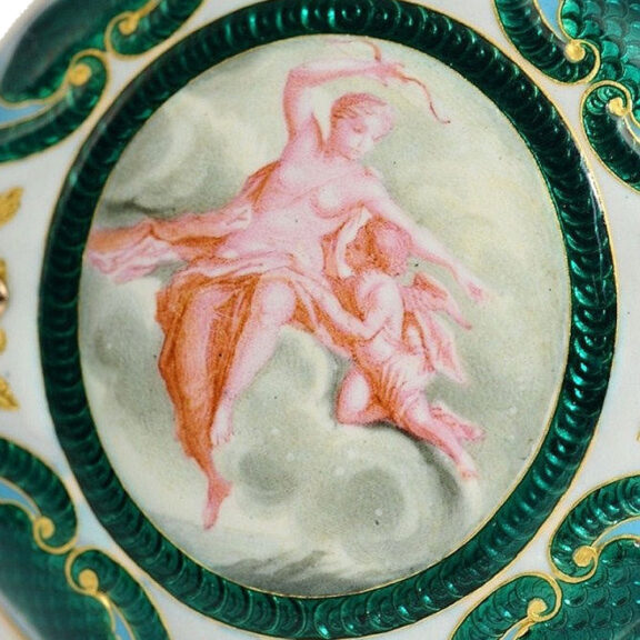 French watch with gold paillon flower application Circa 1750 French watch with gold paillon flower application Circa 1750
