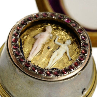 English garnet studded gold Repoussé verge watch Circa 1720