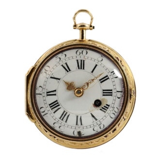 English garnet studded gold Repoussé verge watch Circa 1720