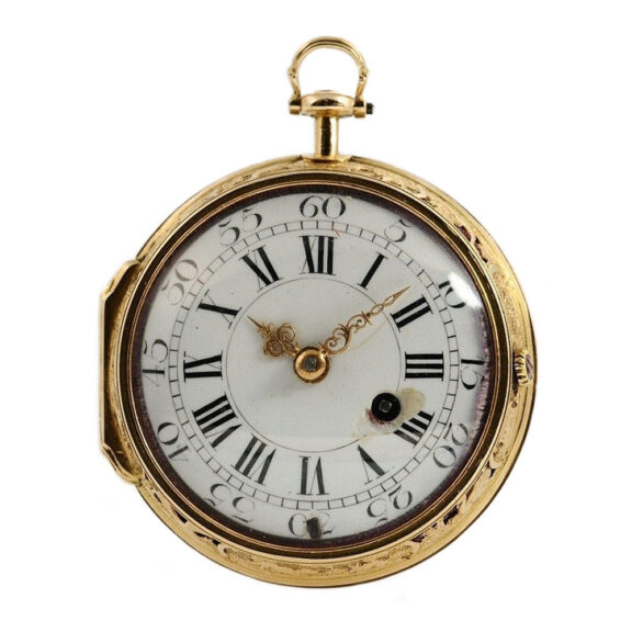 English garnet studded gold Repoussé verge watch Circa 1720 English garnet studded gold Repoussé verge watch Circa 1720