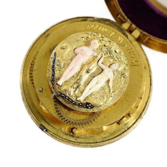 English garnet studded gold Repoussé verge watch Circa 1720