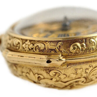 English repoussé decorated verge pocket watch Circa 1729