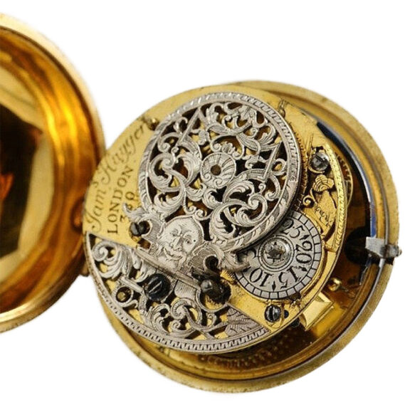 English verge pocket watch with repoussé decoration Circa 1726 English verge pocket watch with repoussé decoration Circa 1726